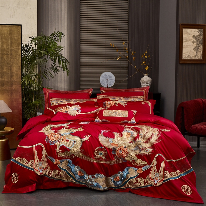 91家纺网 家纺一手货源 找家纺 高大尚婚庆馆 2025春夏新款双股长绒棉提花四件套-尊享系列皇家喜事