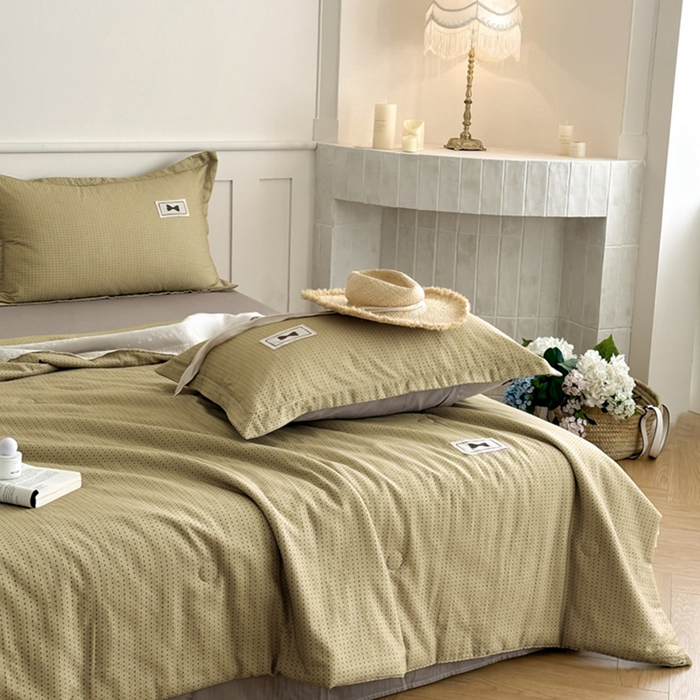 91家纺网 家纺一手货源 找家纺 帕拉美拉 2025新款全棉双层纱玉米聚乳酸夏被春秋被冬被玉米被 三件套四件套 莱克（咖）