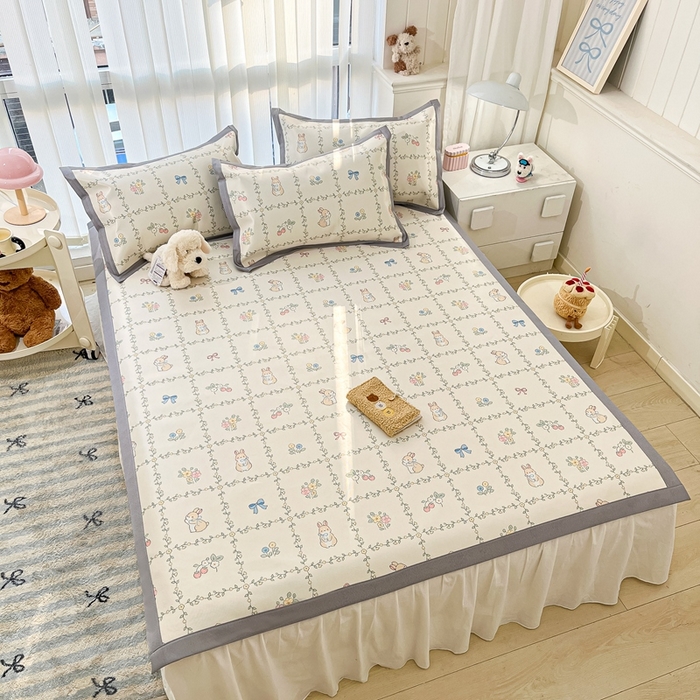 91家纺网 家纺一手货源 找家纺 川悦生活 2025新款600D立体宽边冰丝印花凉席 格调小兔