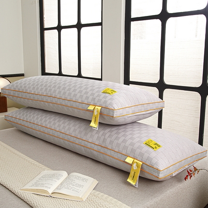 织布人 2025新款枕芯立体华夫格大豆双人枕长枕家用枕头情侣长枕双人枕头 立体华夫格大豆双人枕-灰色 48*120cm