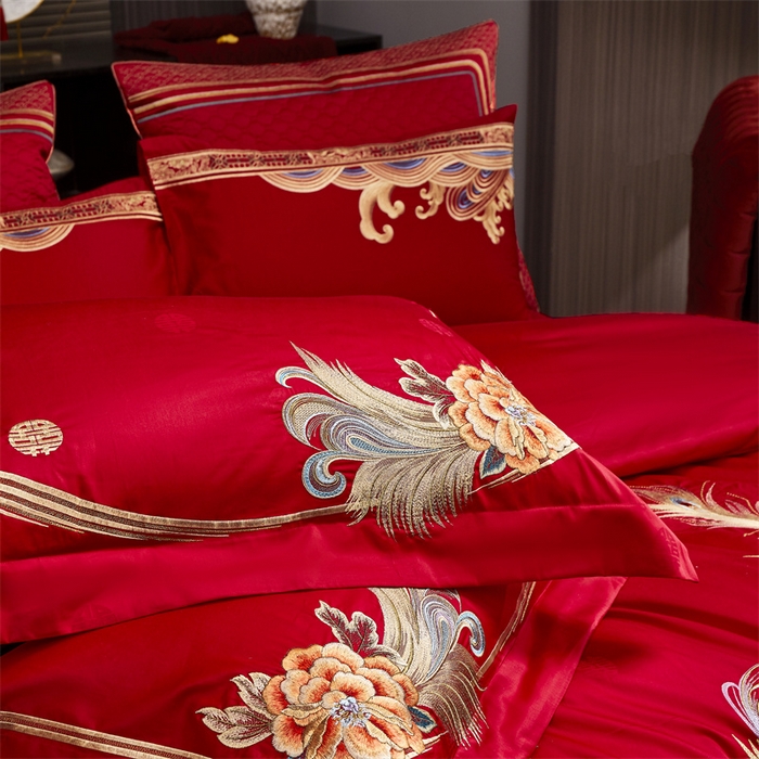 91家纺网 家纺一手货源 找家纺 高大尚婚庆馆 2025春夏新款双股长绒棉提花四件套-尊享系列皇家喜事