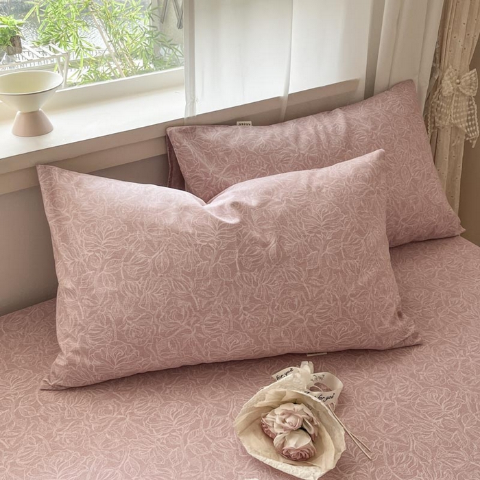 91家纺网 家纺一手货源 找家纺 新印象2025新款直角纯棉老粗布套件 床笠款 老粗布 --萝梦红