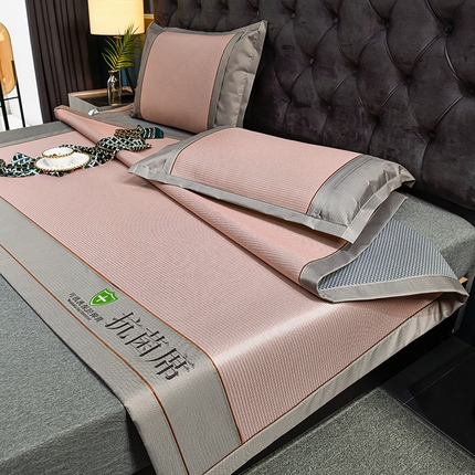 小牛席业 2025新款A加厚款-可机洗抗菌提花冰丝席凉席藤席冰藤席冰丝席竹席草席空调席乳胶席豆豆席 抗菌席-色织粉色