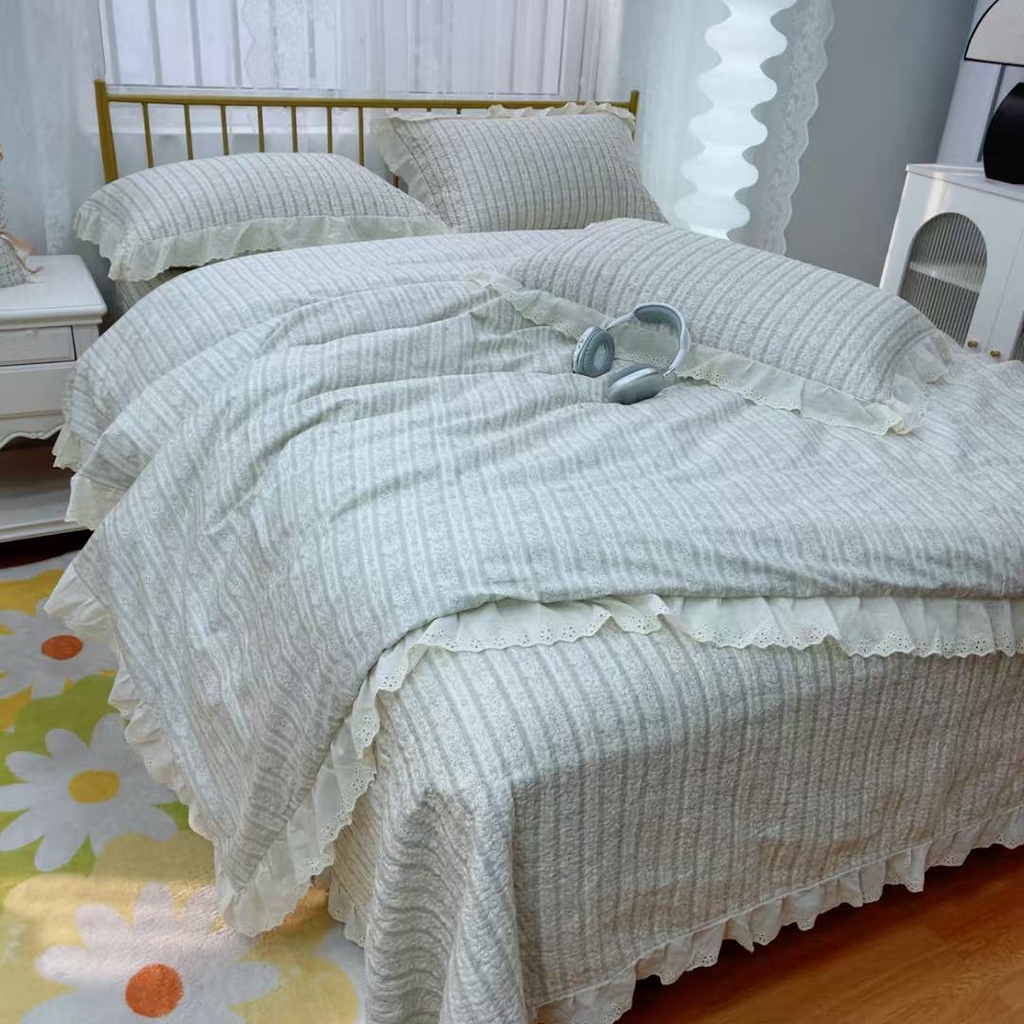 91家纺网 家纺一手货源 找家纺 暖居 2025春夏款高温砂洗棉花床盖三件套被套四件套同款纯棉夏被空调被四季 伊甸园