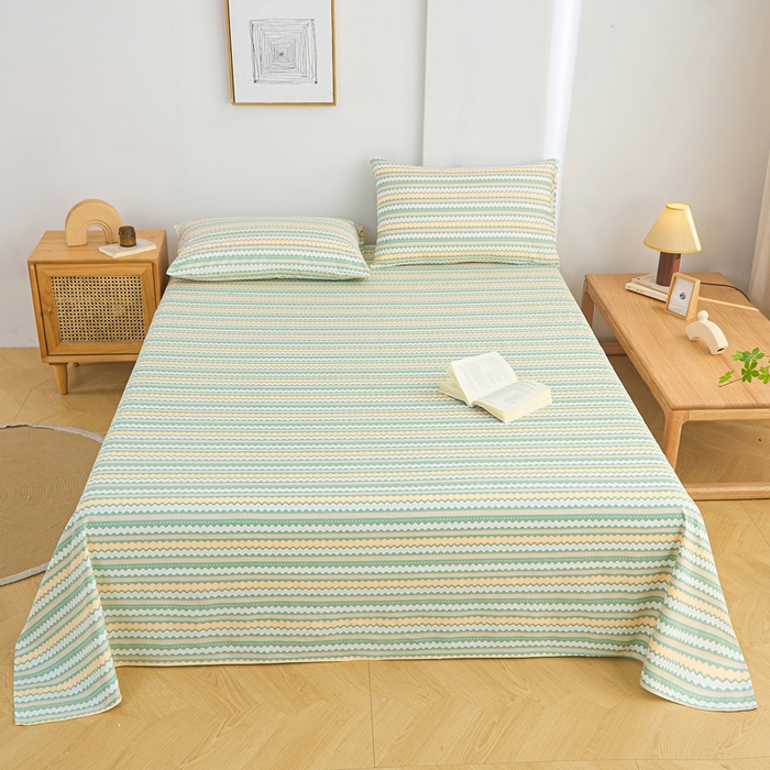 91家纺网 家纺一手货源 找家纺 九亭家纺 2025新款A类全棉老粗布床单 羽安-绿