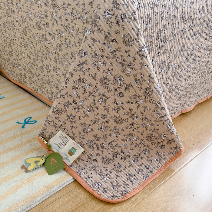 91家纺网 家纺一手货源 找家纺 赫梵茜 2025新款有氧针织双层纱单床盖床盖三件套床盖四件套 美式