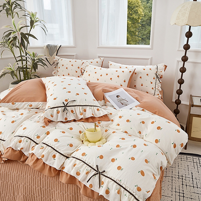 91家纺网 家纺一手货源 找家纺 卡迪亚家纺 2025新款轻氧棉小碎花韩式花边床盖 秋果