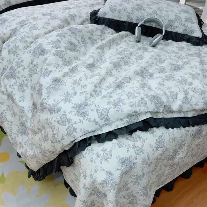 91家纺网 家纺一手货源 找家纺 暖居 2025春夏款高温砂洗棉花床盖三件套被套四件套同款纯棉夏被空调被四季 白山茶