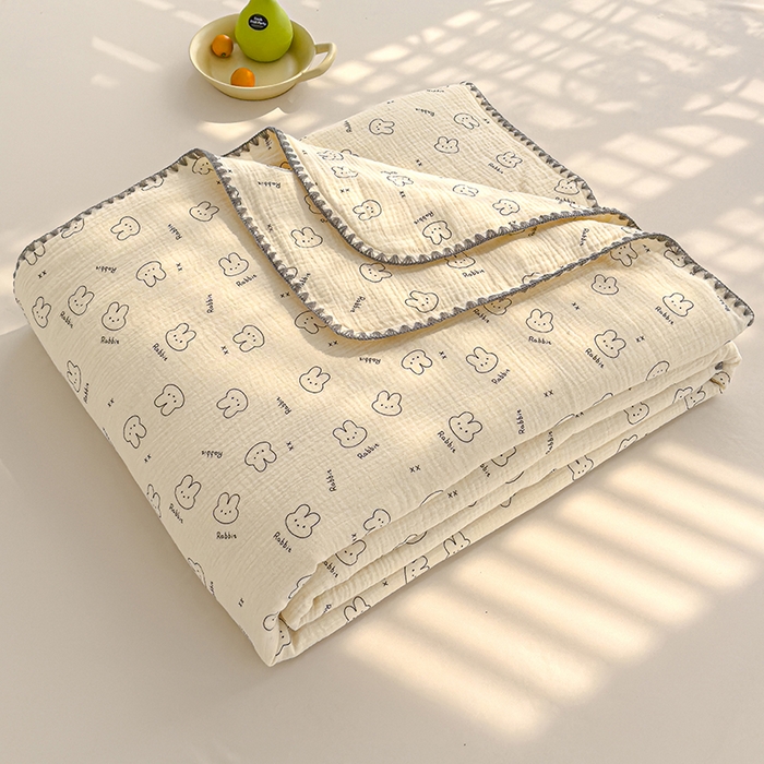 91家纺网 家纺一手货源 找家纺 芯恋 2025新款母婴级全棉皱皱纱儿童被双层纱夏被 可爱多