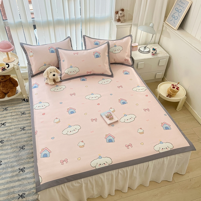 91家纺网 家纺一手货源 找家纺 川悦生活 2025新款600D立体宽边冰丝印花凉席 奶卷甜蜜日常