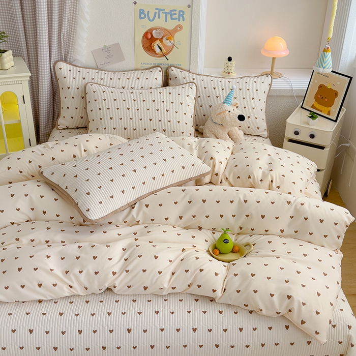 91家纺网 家纺一手货源 找家纺 赫梵茜 2025新款有氧针织双层纱单床盖床盖三件套床盖四件套 甜心