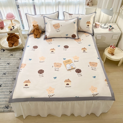 川悦生活 2025新款600D立体宽边冰丝印花凉席 小熊幸福语