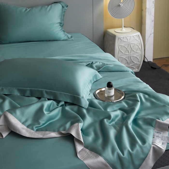 91家纺网 家纺一手货源 找家纺 A+爱家（纪梵茜） 2025新款纯色夏被四件套 冰海蓝