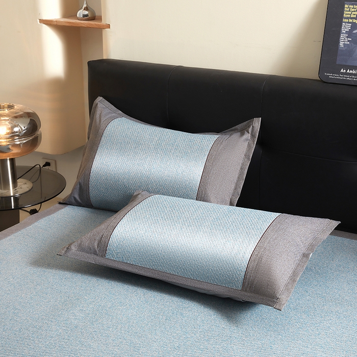 91家纺网 家纺一手货源 找家纺 席都凉席工厂店 2025年新款刺绣加厚双面印尼藤席-健康睡眠 湖水蓝