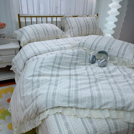 暖居 2025春夏款高温砂洗棉花床盖三件套被套四件套同款纯棉夏被空调被四季 布兰格