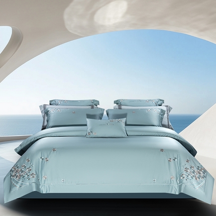 91家纺网 家纺一手货源 找家纺 诗黛尔 2025春夏新品 长绒棉刺绣四件套 安格斯系列 安格斯-水晶兰