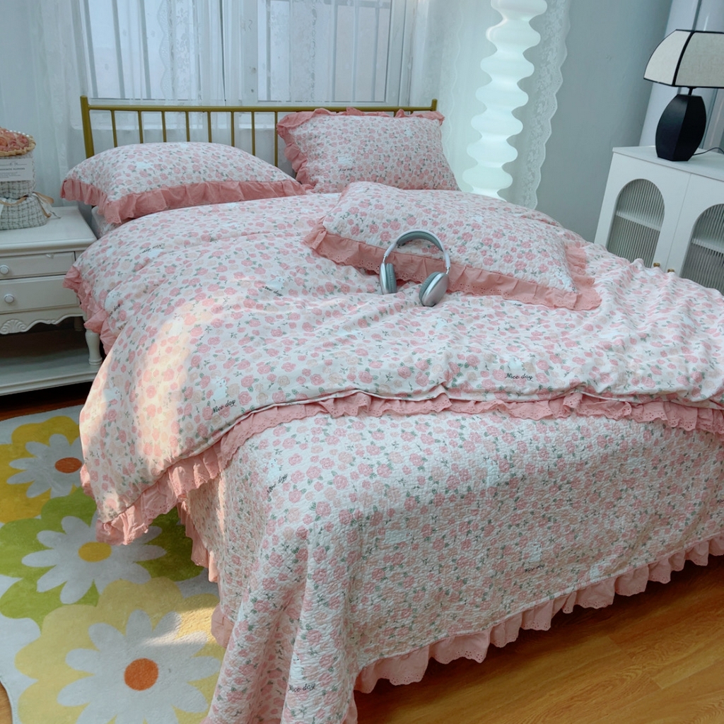 91家纺网 家纺一手货源 找家纺 暖居 2025春夏款高温砂洗棉花床盖三件套被套四件套同款纯棉夏被空调被四季 爱情故事