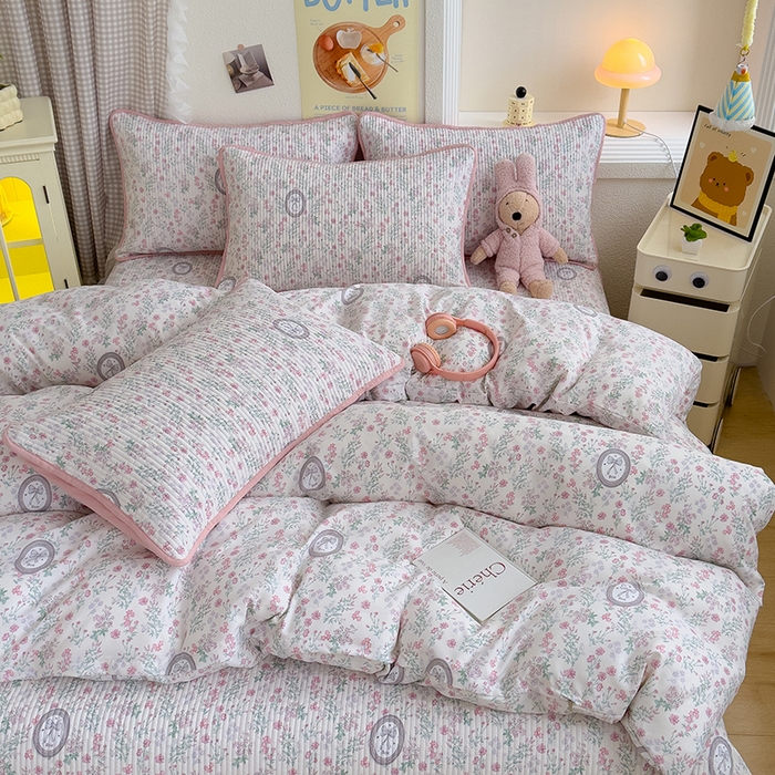 91家纺网 家纺一手货源 找家纺 赫梵茜 2025新款有氧针织双层纱单床盖床盖三件套床盖四件套 岚影