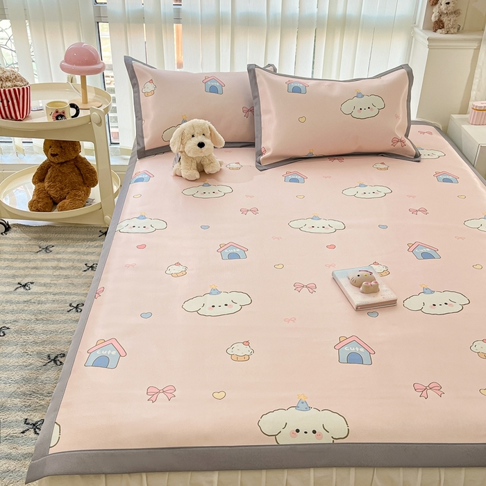 91家纺网 家纺一手货源 找家纺 川悦生活 2025新款600D立体宽边冰丝印花凉席 奶卷甜蜜日常