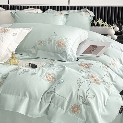 91家纺网 家纺一手货源 找家纺 （总）2025新款春夏新款A类长绒棉全工艺刺绣四件套纯棉全棉轻奢风直播高端床上用品