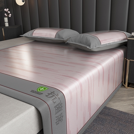 小牛席业 2025新款A加厚款-可机洗抗菌提花冰丝席凉席藤席冰藤席冰丝席竹席草席空调席乳胶席豆豆席 抗菌席-流星雨-粉色