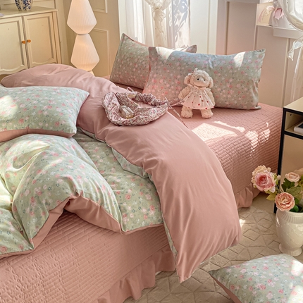 91家纺网 家纺一手货源 找家纺 （总）一比一家纺 2025新款针织双层纱床盖四件套