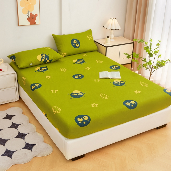 91家纺网 家纺一手货源 找家纺 棉乐町家居 2025新款锦柔老粗布印花床笠 小煤球