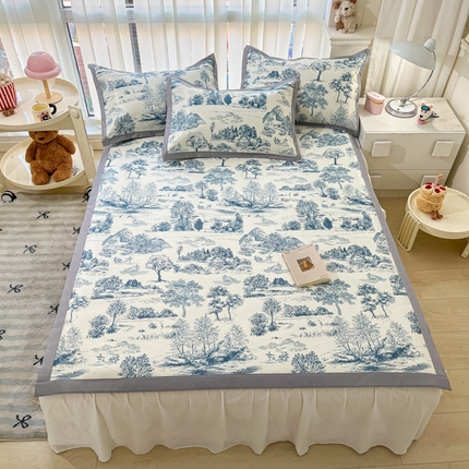 91家纺网 家纺一手货源 找家纺 （总）川悦生活 2025新款600D立体宽边冰丝印花凉席