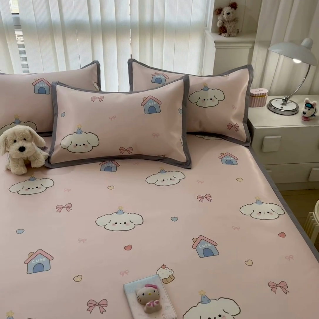 91家纺网 家纺一手货源 找家纺 川悦生活 2025新款600D立体宽边冰丝印花凉席 奶卷甜蜜日常