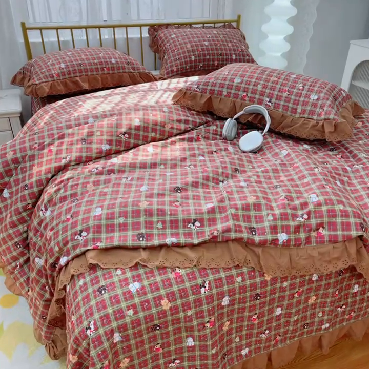 91家纺网 家纺一手货源 找家纺 暖居 2025春夏款高温砂洗棉花床盖三件套被套四件套同款纯棉夏被空调被四季 圣诞