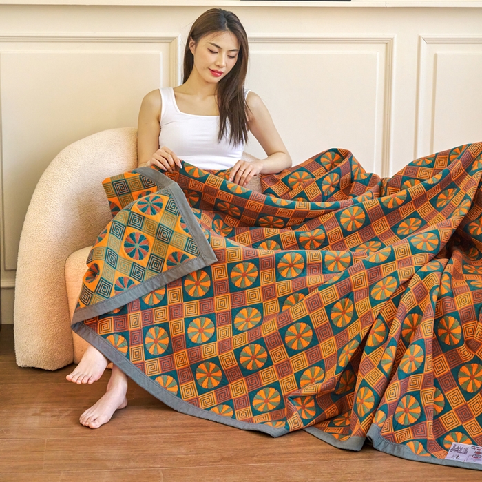 91家纺网 家纺一手货源 找家纺 棠薇家纺 2025新款60S长绒棉纯棉纱布毛巾被 恬静时光