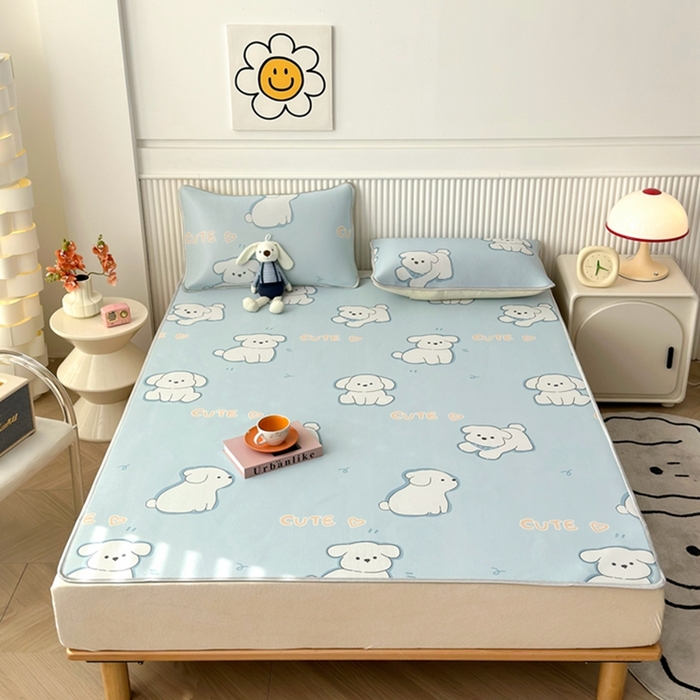 91家纺网 家纺一手货源 找家纺 （总）柏薇 2025新款三明治网眼印花凉席套件