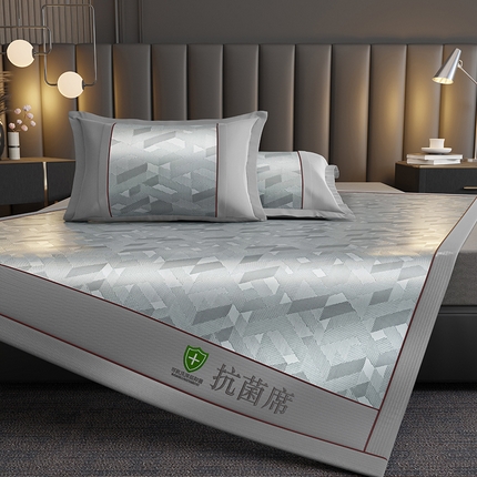 91家纺网 家纺一手货源 找家纺 小牛席业 2025新款A加厚款-可机洗抗菌提花冰丝席凉席藤席冰藤席冰丝席竹席草席空调席乳胶席豆豆席 抗菌席-魔幻方格-灰色