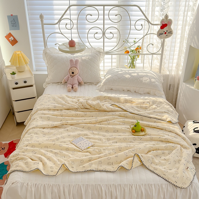 91家纺网 家纺一手货源 找家纺 芯恋 2025新款母婴级全棉皱皱纱儿童被双层纱夏被 可爱多