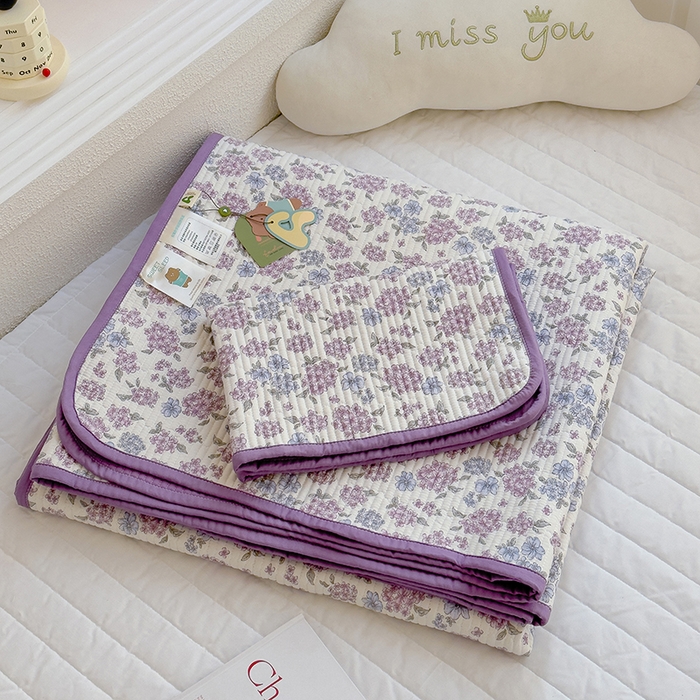 91家纺网 家纺一手货源 找家纺 赫梵茜 2025新款有氧针织双层纱单床盖床盖三件套床盖四件套 紫藤花开