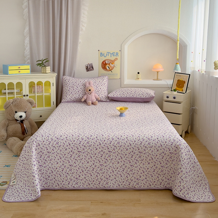 91家纺网 家纺一手货源 找家纺 赫梵茜 2025新款有氧针织双层纱单床盖床盖三件套床盖四件套 花语-紫