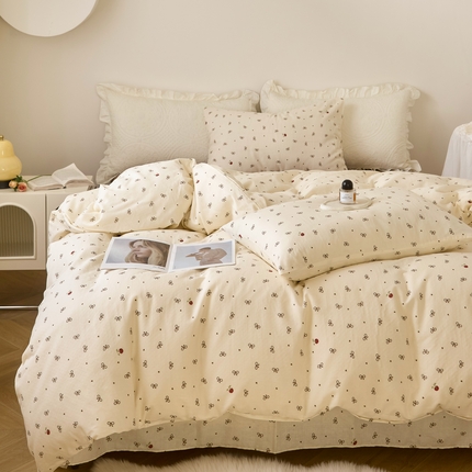 91家纺网 家纺一手货源 找家纺 （总）嘉汀兰家居 2025新款圆角花边款全棉纯棉A类母婴级有氧全棉双层纱亲肤全棉小清新印花四件套