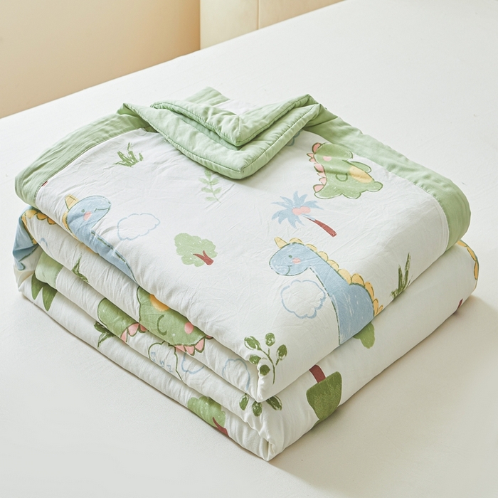 91家纺网 家纺一手货源 找家纺 爱屋及屋2025新款棉花夏被 绿色恐龙