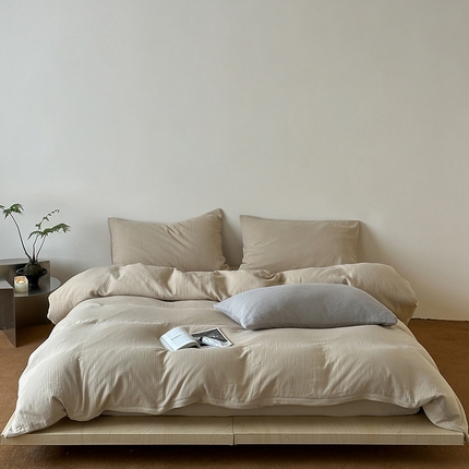 简家居 2025新款全棉纯色双层纱四件套系列 燕麦