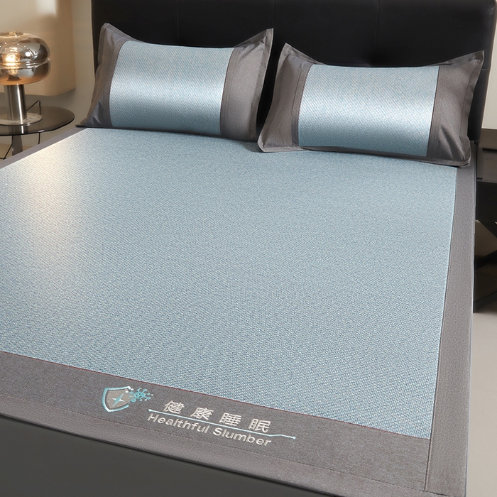 91家纺网 家纺一手货源 找家纺 席都凉席工厂店 2025年新款刺绣加厚双面印尼藤席-健康睡眠 湖水蓝