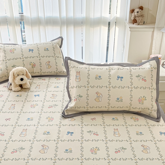 91家纺网 家纺一手货源 找家纺 川悦生活 2025新款600D立体宽边冰丝印花凉席 格调小兔