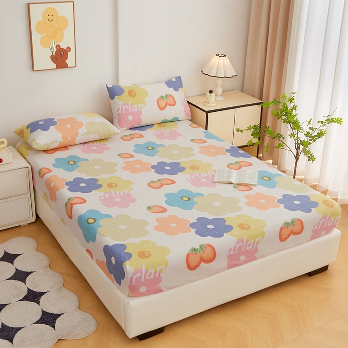 91家纺网 家纺一手货源 找家纺 金泰莱 2025新款锦柔老粗布印花床笠 花落