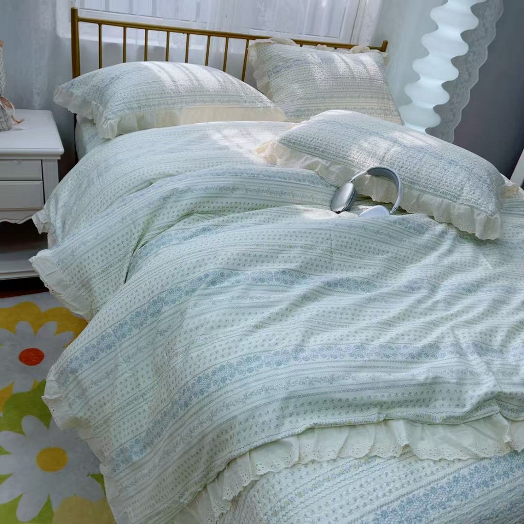 91家纺网 家纺一手货源 找家纺 暖居 2025春夏款高温砂洗棉花床盖三件套被套四件套同款纯棉夏被空调被四季 蓝颜