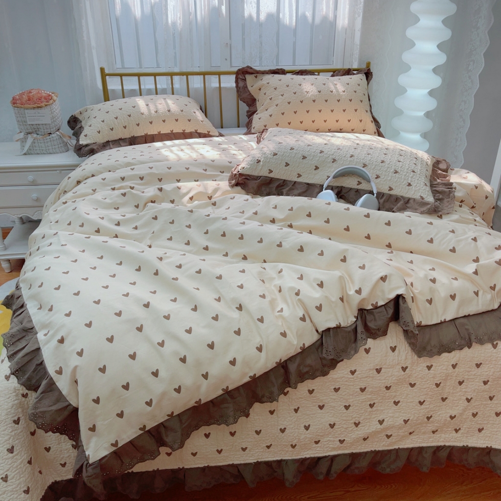 91家纺网 家纺一手货源 找家纺 暖居 2025春夏款高温砂洗棉花床盖三件套被套四件套同款纯棉夏被空调被四季 爱心卡