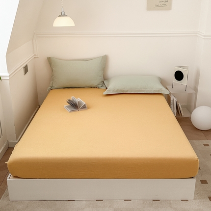 91家纺网 家纺一手货源 找家纺 嘉汀兰家居  2025新款A类母婴级有氧全棉色织水洗棉小清新印花床单单品单床单床单单件 黄