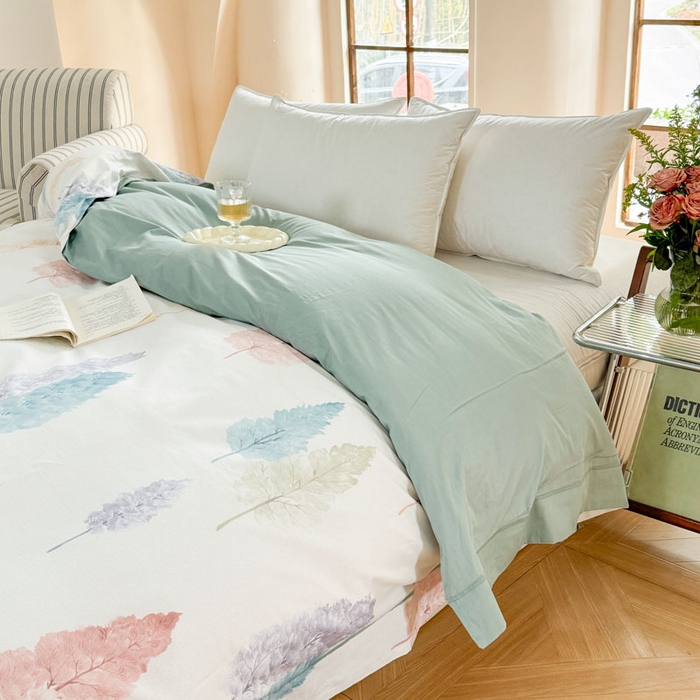 91家纺网 家纺一手货源 找家纺 7V 2025新款轻奢大宽边100%纯棉四件套133*76全棉喷气宽幅长绒棉被套床单床笠套件 麦风