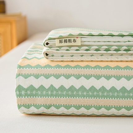 九亭家纺 2025新款A类全棉老粗布床单 羽安-绿