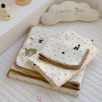 赫梵茜 2025新款有氧针织双层纱单床盖床盖三件套床盖四件套 熊猫胖胖-白