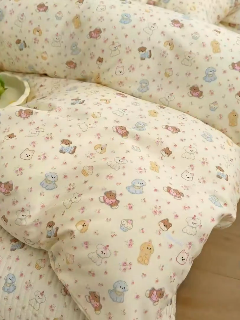 91家纺网 家纺一手货源 找家纺 赫梵茜 2025新款有氧针织双层纱单床盖床盖三件套床盖四件套 软萌萌