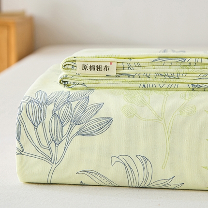 九亭家纺 2025新款A类全棉老粗布床单 繁花-绿